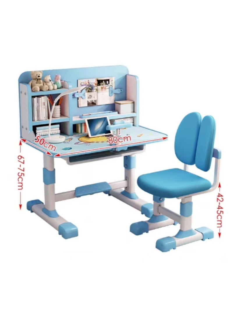 Generic Kids Study Table and Chair Set Kids Study Desk Adjustable Height Student Writing Desk Home Office Study Table with Multi-Tier Bookshelf and Storage Drawer Laptop Desk with Spacious Desktop（Pink）  - Image 2