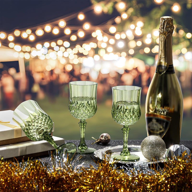 XUWAIDSGN 7oz Plastic Vintage Wine Glasses Drinking Glasses Unbreakable Wedding Glassware Crystal Water Goblets Reusable Drinkware Vintage Champagne Flutes (100, Dark Green) - Image 5