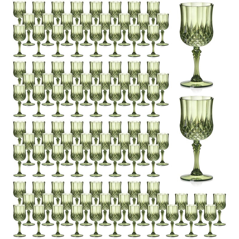 XUWAIDSGN 7oz Plastic Vintage Wine Glasses Drinking Glasses Unbreakable Wedding Glassware Crystal Water Goblets Reusable Drinkware Vintage Champagne Flutes (100, Dark Green) - Image 1