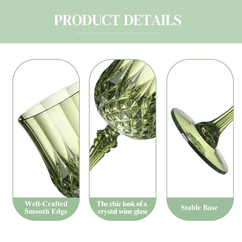 XUWAIDSGN 7oz Plastic Vintage Wine Glasses Drinking Glasses Unbreakable Wedding Glassware Crystal Water Goblets Reusable Drinkware Vintage Champagne Flutes (100, Dark Green) - Image 3