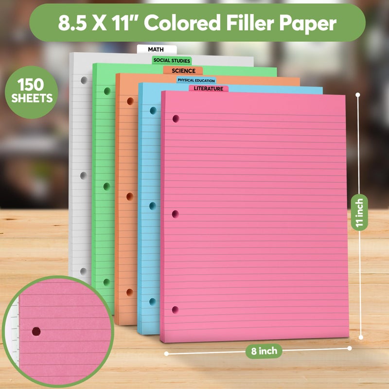 Manaloom Colored Notebook Paper â€“ 8.5 x 11, 150 Sheets â€“ Thick 80 gsm College Ruled Colorful Loose Leaf Filler Paper â€“ 3-Hole Punched Binder Papers for School, Office, and Journaling (Neon) - Image 2