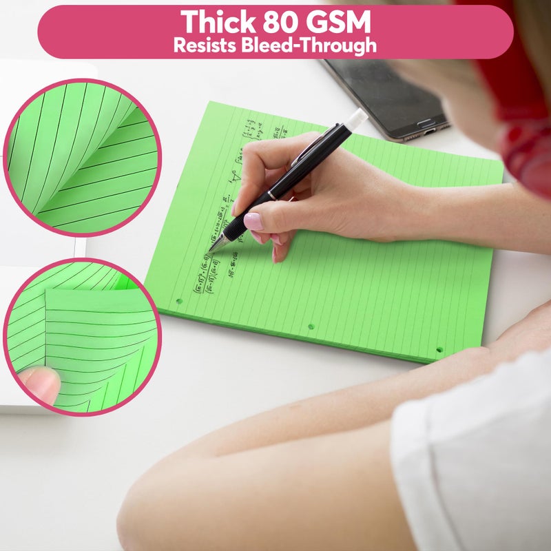 Manaloom Colored Notebook Paper â€“ 8.5 x 11, 150 Sheets â€“ Thick 80 gsm College Ruled Colorful Loose Leaf Filler Paper â€“ 3-Hole Punched Binder Papers for School, Office, and Journaling (Neon) - Image 4