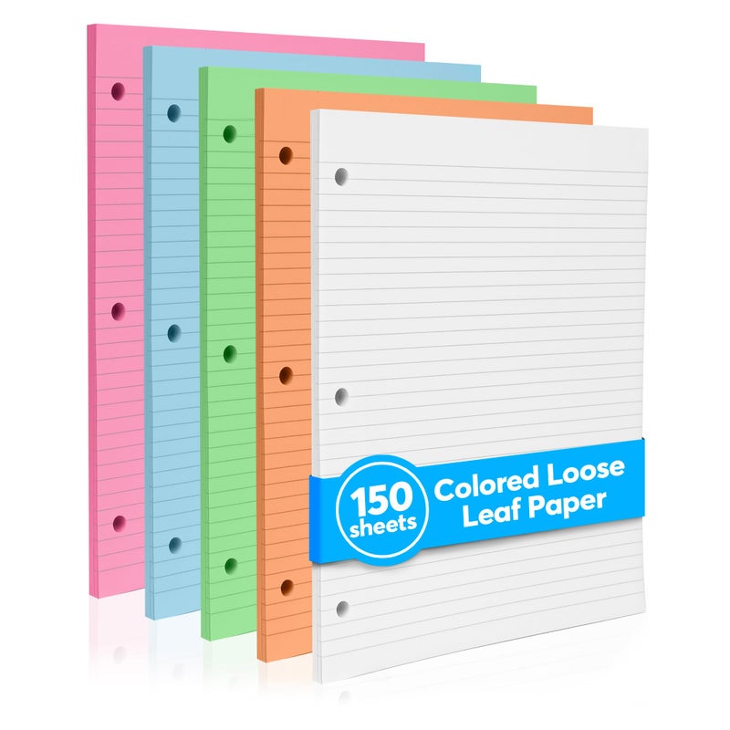 Manaloom Colored Notebook Paper â€“ 8.5 x 11, 150 Sheets â€“ Thick 80 gsm College Ruled Colorful Loose Leaf Filler Paper â€“ 3-Hole Punched Binder Papers for School, Office, and Journaling (Neon) - Image 1