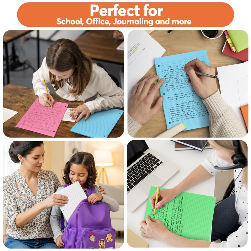 Manaloom Colored Notebook Paper â€“ 8.5 x 11, 150 Sheets â€“ Thick 80 gsm College Ruled Colorful Loose Leaf Filler Paper â€“ 3-Hole Punched Binder Papers for School, Office, and Journaling (Neon) - Image 5