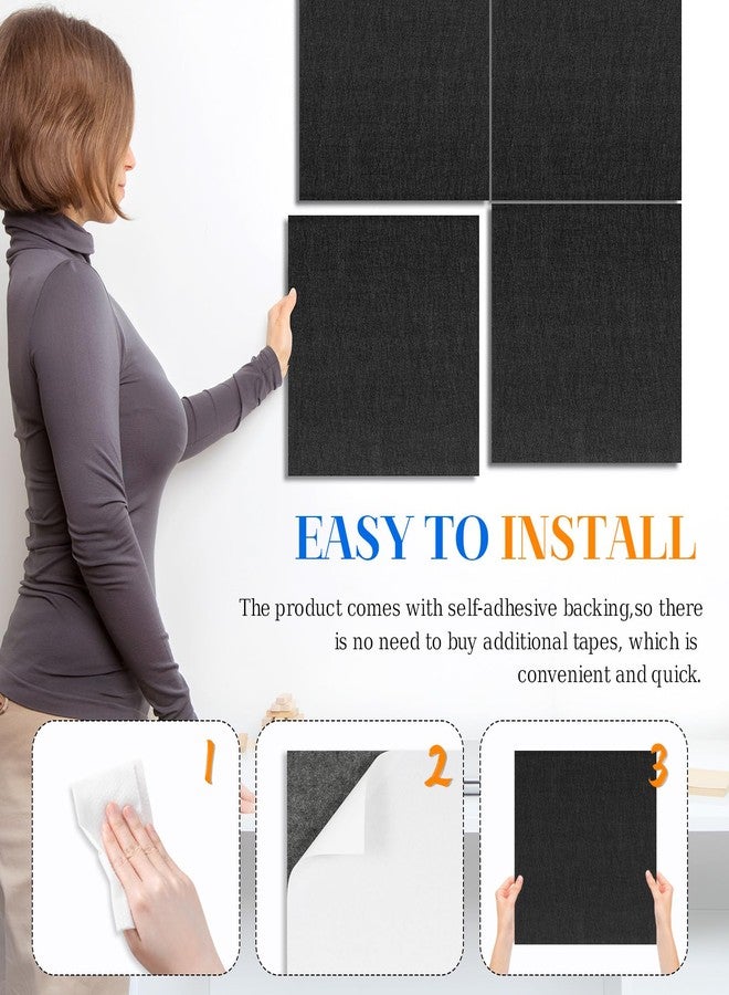 DOLLAR BOSS Felt Cork Board Tiles, 4 Packs 12" x 12" 1/2" Thick Cork Bulletin Board Self Adhesive Acoustic Panels Soundproof Corkboards for Walls with 40 Pushpins for Home Office Kitchen School, Black - Image 3
