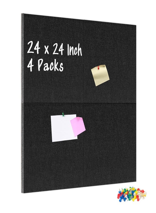 DOLLAR BOSS Felt Cork Board Tiles, 4 Packs 12" x 12" 1/2" Thick Cork Bulletin Board Self Adhesive Acoustic Panels Soundproof Corkboards for Walls with 40 Pushpins for Home Office Kitchen School, Black - Image 1