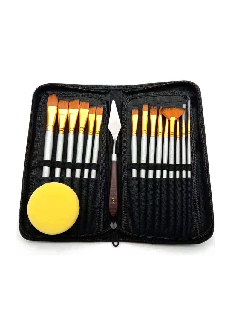 17Pcs Artist Paint Brush Set with Carrying Black Case Paint Knife Sponge for Watercolor Brush Oil Acrylic Drawing Painting - Image 2