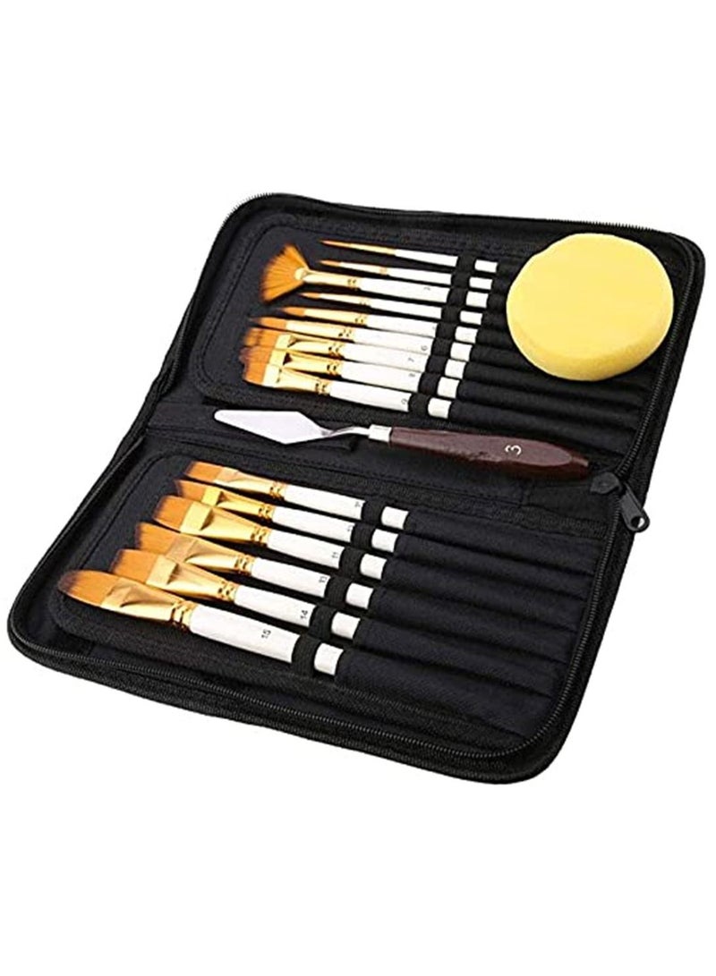 17Pcs Artist Paint Brush Set with Carrying Black Case Paint Knife Sponge for Watercolor Brush Oil Acrylic Drawing Painting - Image 5