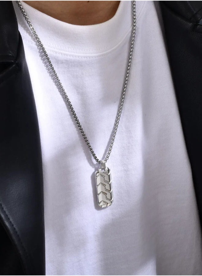 Stainless Steel Geometric Tire Pattern Men's Pendant Necklace (Silver, 60cm)  - Image 2