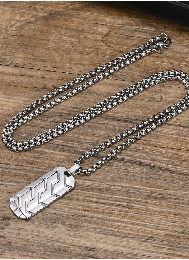 Stainless Steel Geometric Tire Pattern Men's Pendant Necklace (Silver, 60cm)  - Image 4