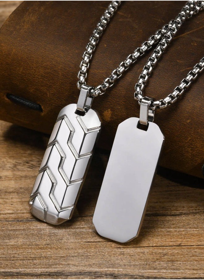 Stainless Steel Geometric Tire Pattern Men's Pendant Necklace (Silver, 60cm)  - Image 3