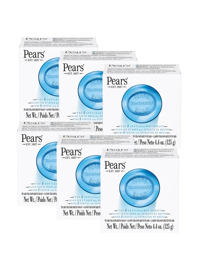 Pears Pure and Gentle with Glycerin and Mint Extracts - Transparent Soap Bar for Radiant Skin - Bar Soap for Women and Men - Blue - 6 pc - Image 1