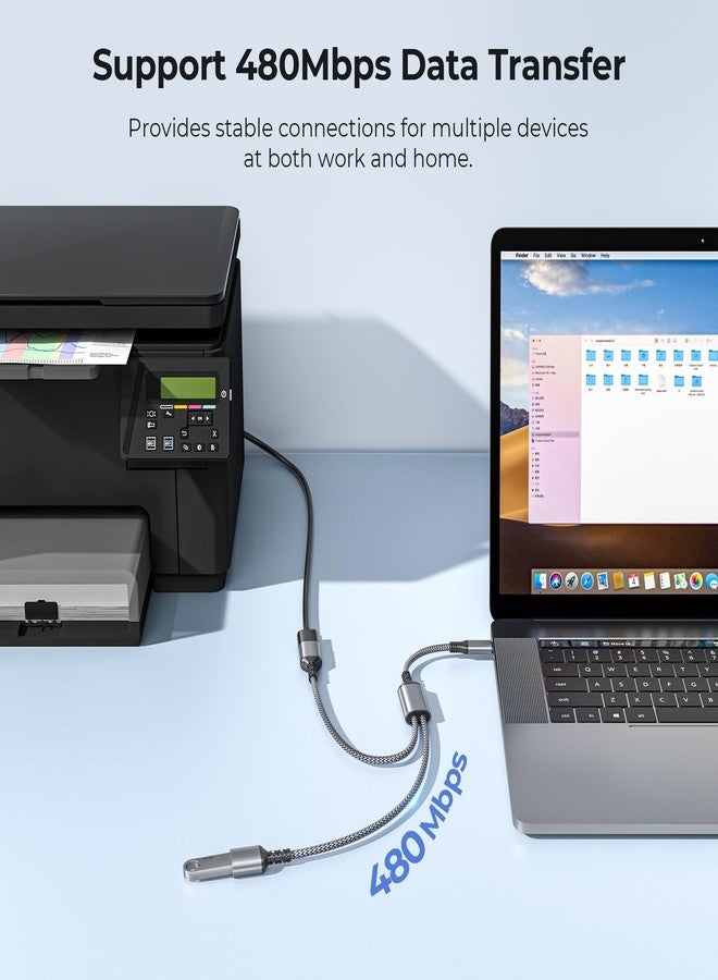 بيز سايلور كابل Basesailor USB-C ذكر إلى منفذي USB أنثى مزدوجين، بطول 30 سم، محول Thunderbolt 3 إلى منفذي USB-A 2.0 OTG، موزع متعدد لأجهزة iPhone 15 Max وMacBook Pro وiPad Air 4 و5 وMini 6 وSurface GO وS23 - Image 5