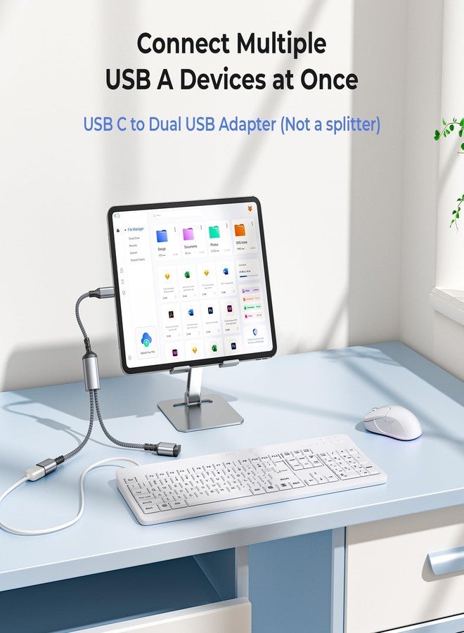 بيز سايلور كابل Basesailor USB-C ذكر إلى منفذي USB أنثى مزدوجين، بطول 30 سم، محول Thunderbolt 3 إلى منفذي USB-A 2.0 OTG، موزع متعدد لأجهزة iPhone 15 Max وMacBook Pro وiPad Air 4 و5 وMini 6 وSurface GO وS23 - Image 4