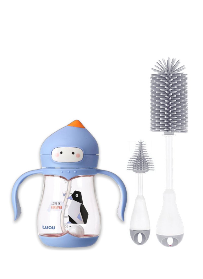 LuQu - LuQu Toddler Straw Cups, PPSU Sippy Cup with Weighted Straw and Silicone Brush - Image 1