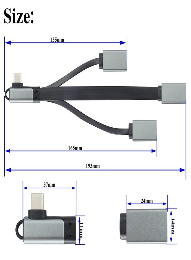 zdyCGTime Right Angle Type C 3.0 Male to 1 USB 3.0 A Female+2 USB 2.0 A Female OTG Cable 90 Degree USB C to USB A Data and Charging OTG Splitter Cable for Computers Phones&Other Devices(19cm/1 Pack) - Image 2