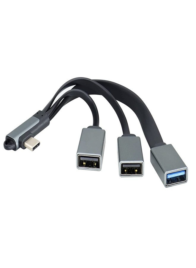 zdyCGTime Right Angle Type C 3.0 Male to 1 USB 3.0 A Female+2 USB 2.0 A Female OTG Cable 90 Degree USB C to USB A Data and Charging OTG Splitter Cable for Computers Phones&Other Devices(19cm/1 Pack) - Image 1