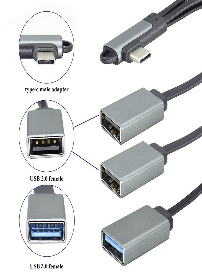 zdyCGTime Right Angle Type C 3.0 Male to 1 USB 3.0 A Female+2 USB 2.0 A Female OTG Cable 90 Degree USB C to USB A Data and Charging OTG Splitter Cable for Computers Phones&Other Devices(19cm/1 Pack) - Image 3
