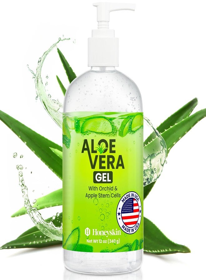 Honeyskin Organic Aloe Vera Gel for Face with Orchid & Apple Stem Cells - Soothing & Hydrating Aloe Gel for Sunburn Relief & After Sun Care - 100% Aloe Vera Gel for Hair, Face & Body (12 Fl Oz) - Image 1