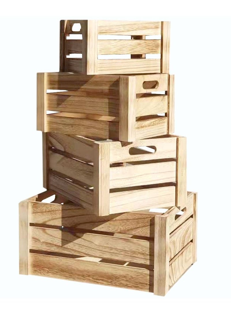 LINGWEI Wooden Storage Boxes Storage Creats Beige 41x29x20cm 4pcs Set - Image 1