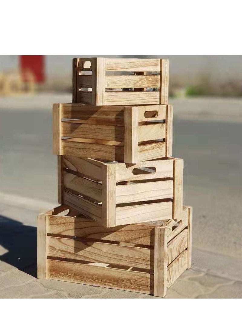 LINGWEI Wooden Storage Boxes Storage Creats Beige 41x29x20cm 4pcs Set - Image 5