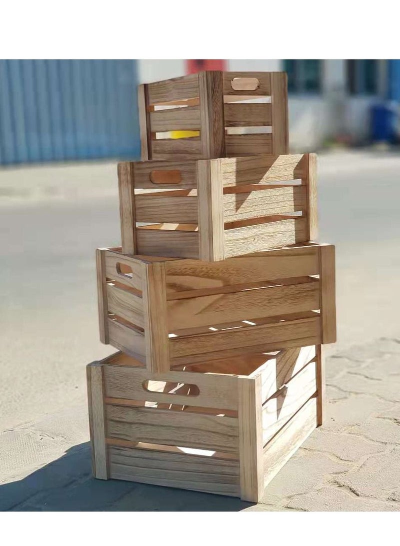LINGWEI Wooden Storage Boxes Storage Creats Beige 41x29x20cm 4pcs Set - Image 2