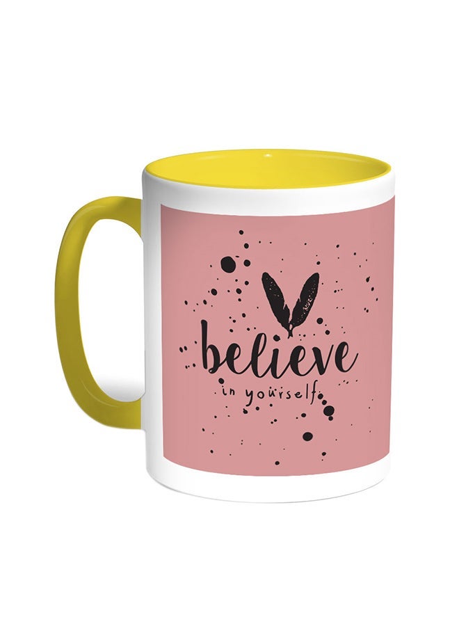 RYN Believe In Yourself Printed Coffee Mug Yellow/White 11ounce