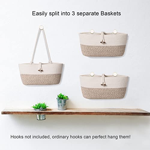 Oradrem Over the Door Basket Cotton Rope Organizer, 3-Tier Wall Hanging Storage Basket, Closet Organizing, Decorative Baskets for Organizing Living Room—14.5“x7 (Apricot) - Image 4