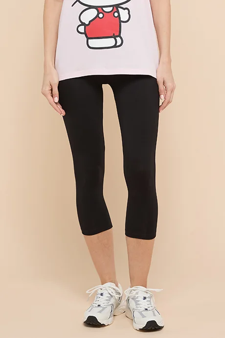 أر أند بي Solid 3/4 Leggings with Elastic Waist