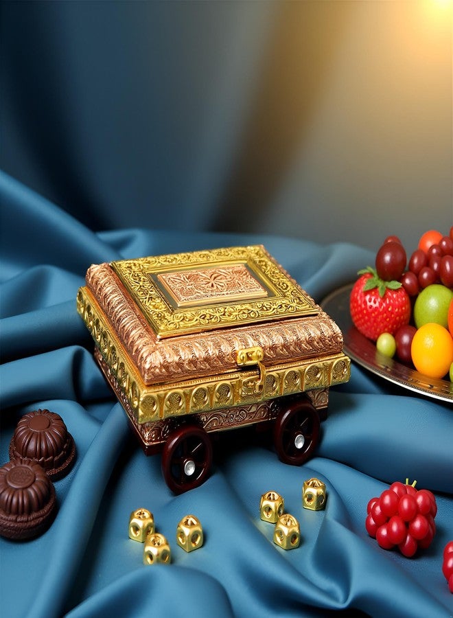Handicrafts صندوق فواكه مجففة خشبي مصنوع يدويًا كهدية زفاف | وعاء للمخواش وجوز التنبول (4 أقسام) 7 × 9 بوصات - Image 2