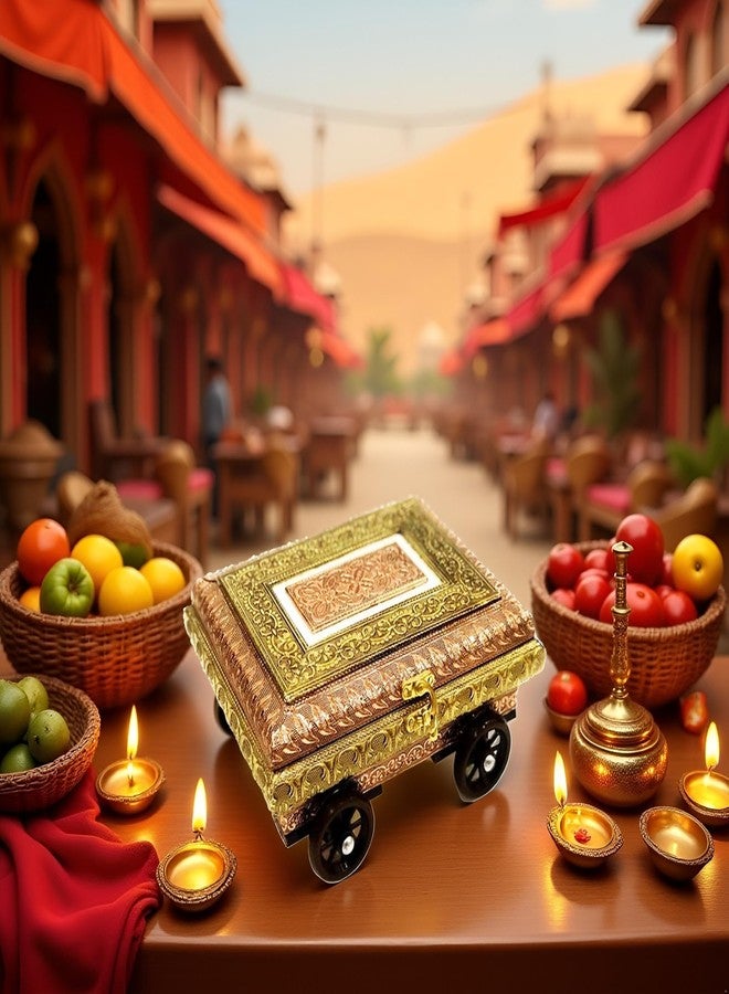Handicrafts صندوق فواكه مجففة خشبي مصنوع يدويًا كهدية زفاف | وعاء للمخواش وجوز التنبول (4 أقسام) 7 × 9 بوصات - Image 5