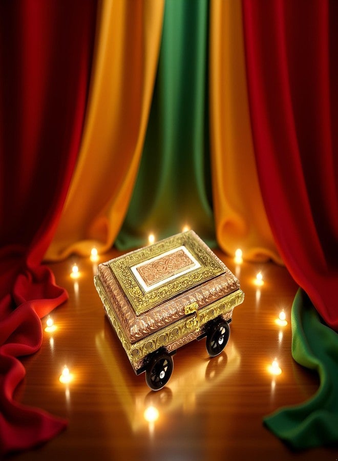 Handicrafts صندوق فواكه مجففة خشبي مصنوع يدويًا كهدية زفاف | وعاء للمخواش وجوز التنبول (4 أقسام) 7 × 9 بوصات - Image 3