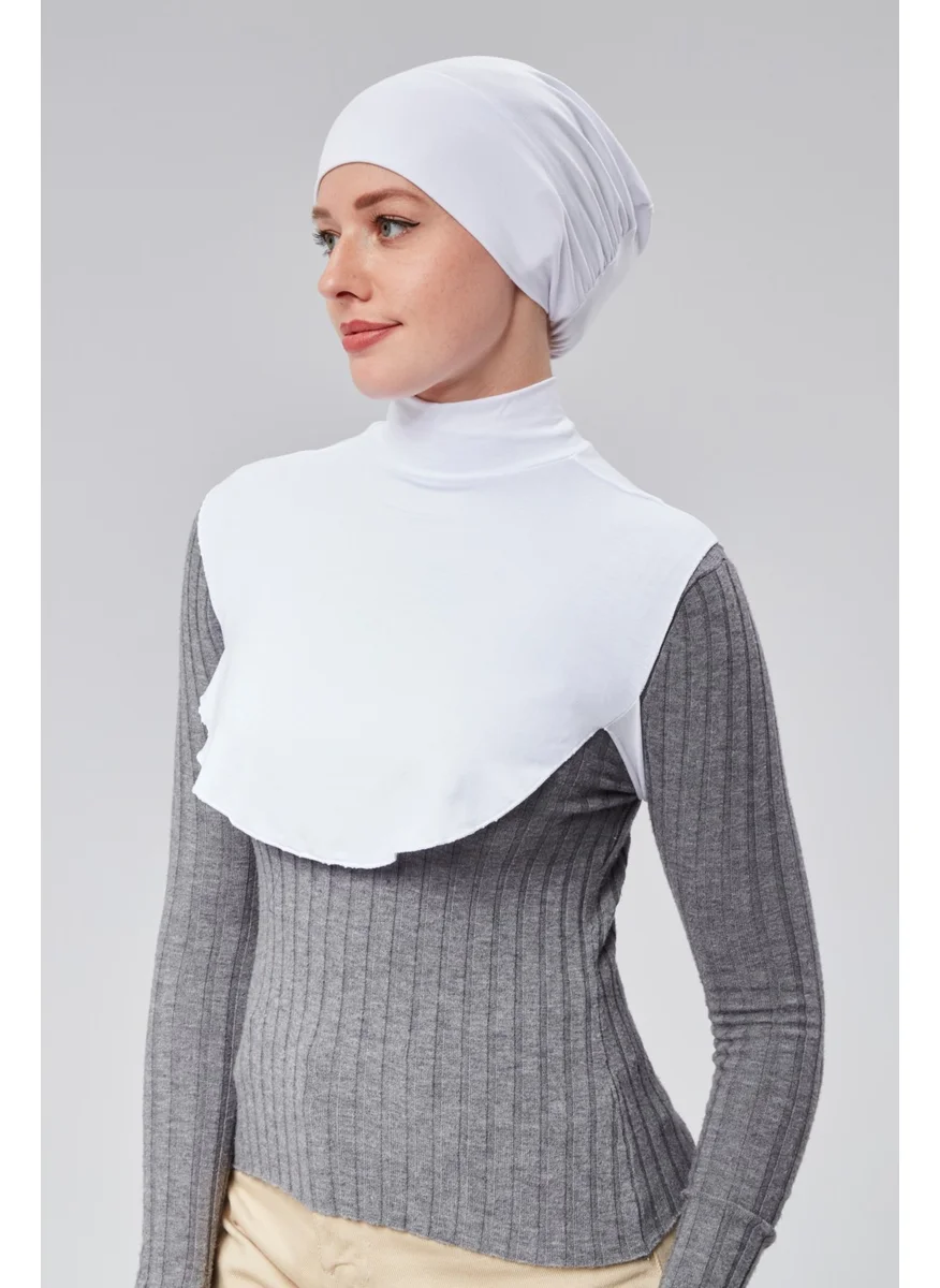 Sonbahar Moda Autumn Fashion Hijab Half Turtleneck Bagel Neck Collar Combed Cotton Solid Color White