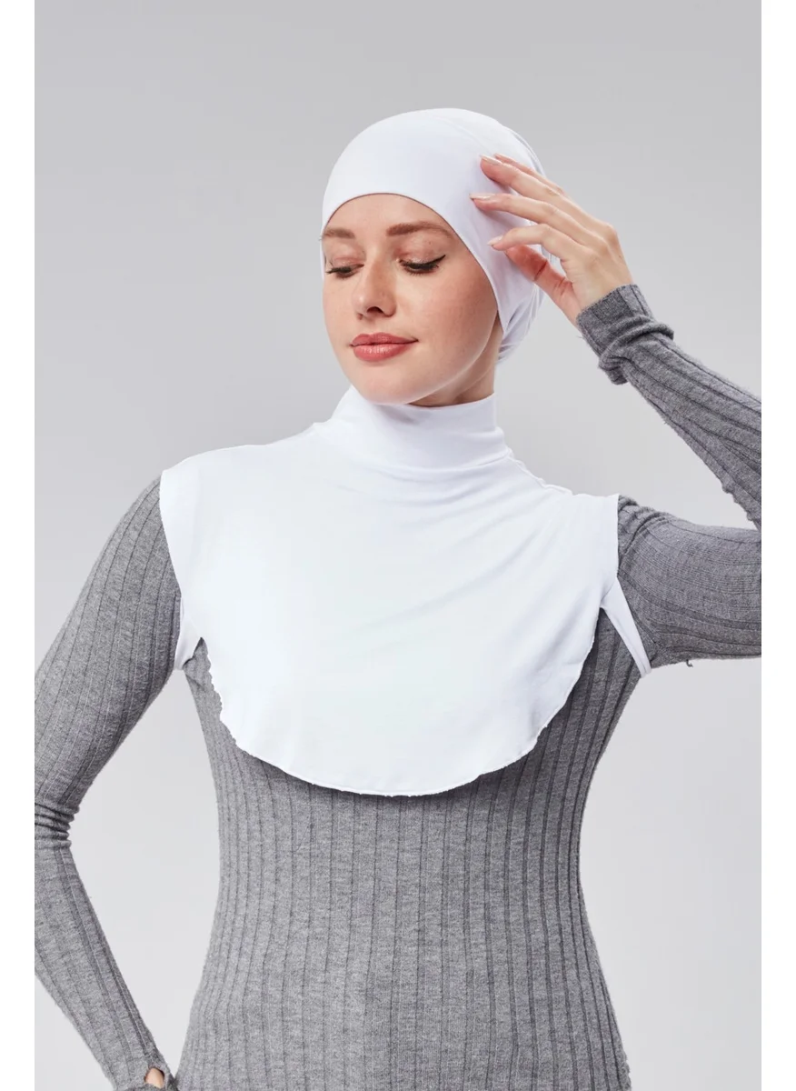 Sonbahar Moda Autumn Fashion Hijab Half Turtleneck Bagel Neck Collar Combed Cotton Solid Color White