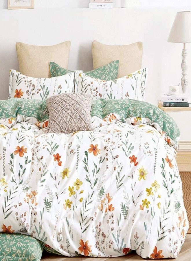 SLEEPBELLA King Size Comforter Set Yellow Flowers & Green Botanical Pattern Printed on White 100% Cotton Fabric, Ultra Soft Microfiber Inner Fill 3Pcs Bedding Set - Image 1