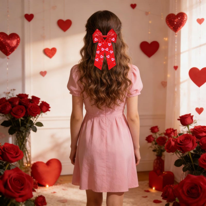 Boderier Valentines Day Hair Bows for Women Girls Conversation Candy Heart Hair Bow Clips Jeweled XOXO Hair Bows Valentines Day Gifts for Her Red XOXO Heart - Image 3