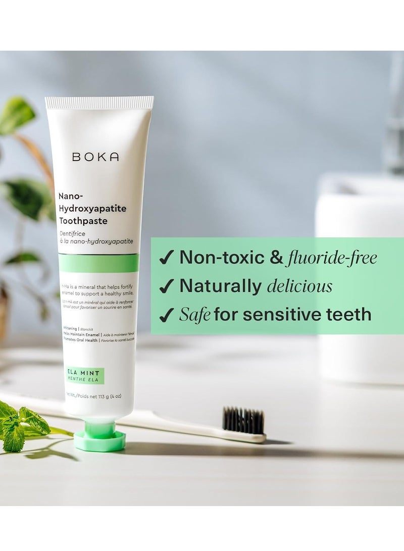 Boka Fluoride Free Toothpaste - Nano Hydroxyapatite, Remineralizing, Sensitive Teeth, Whitening - Dentist Recommended for Adult & Kids Oral Care - Ela Mint Flavor - Image 2