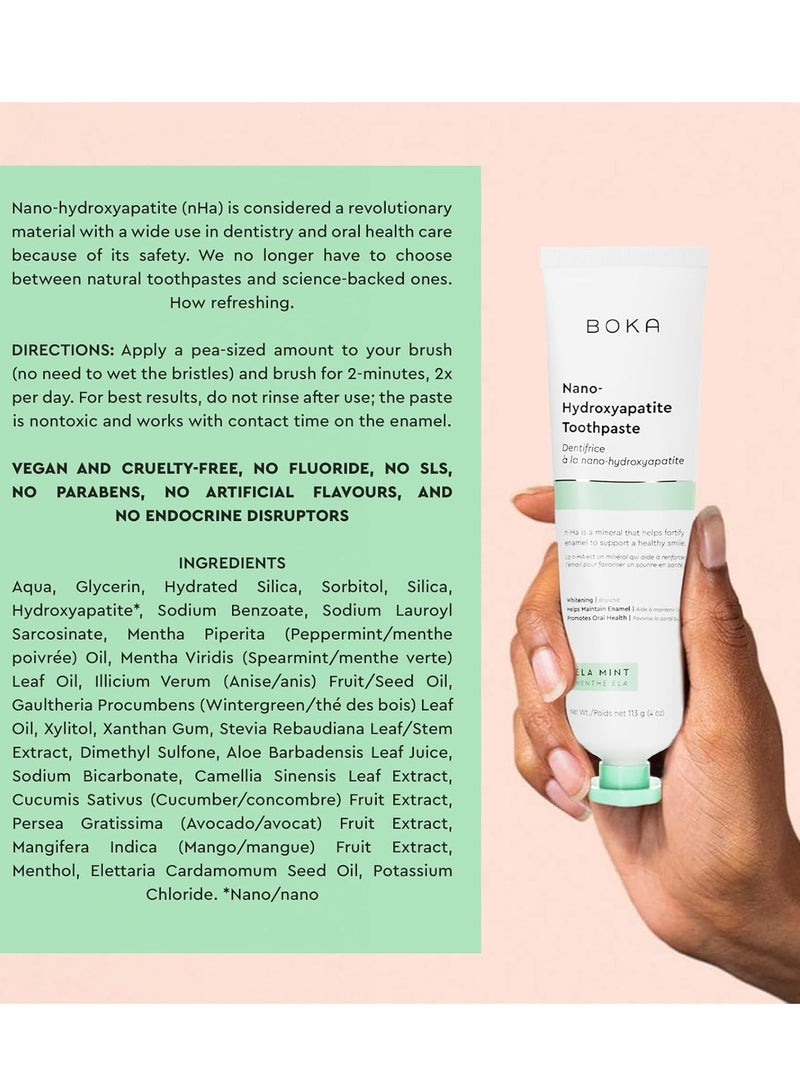 Boka Fluoride Free Toothpaste - Nano Hydroxyapatite, Remineralizing, Sensitive Teeth, Whitening - Dentist Recommended for Adult & Kids Oral Care - Ela Mint Flavor - Image 4