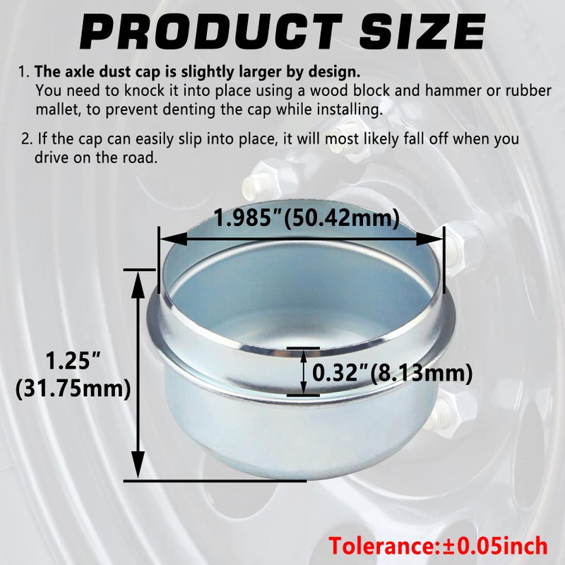 Grepspud 2Pcs 1.98'' Trailer Axle Dust Caps  Trailer Hub Bearing Dust Cap Cup Wheel Center Grease Cover Caps For 2000-3500 Lbs Boat Trailer Dexter Ez Lube Trailer Camper Rv - Image 2