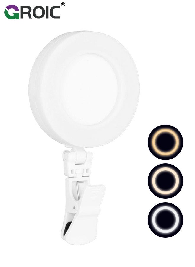 GROIC LED Rechargeable Selfie Light, Video Light, Phone Light Clip, 3 Lighting Mode Phone Ring Light Mini Portable Clip on Fill Lights for iPhone, Cell Phone, Laptop, TikTok, Selfie, Video Conference, Camera  - Image 1