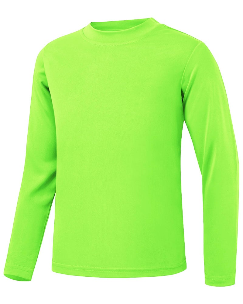 QBK 3T to Youth Neon Shirt Kids UPF 50+ Dry Fit Athletic Long Sleeve T Shirts for Boys and Girls-Moisture Wicking Rash Guard (Green 5T) - Image 2