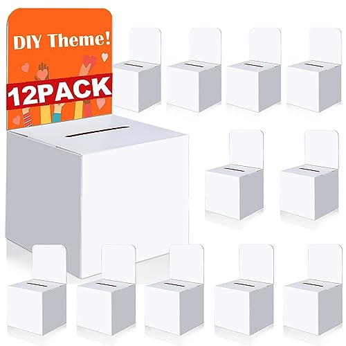 VOISEN Raffle Box12 Pcs Raffle Boxes with SlotCardboard Ballot Boxes and Removable Header for Collecting Business Card Voting ContestWhite - Image 1