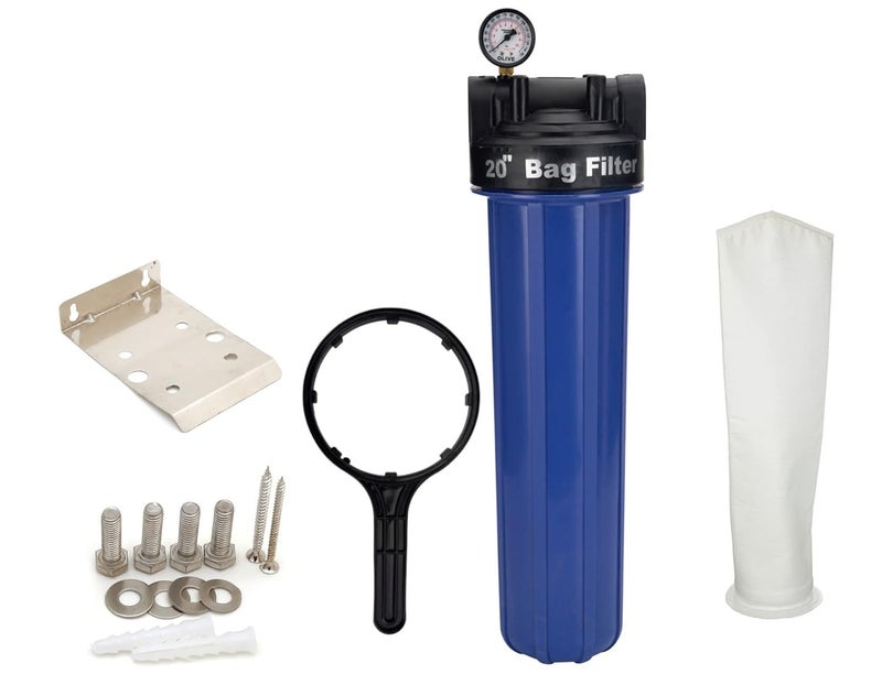 RiverSoft AFB20 Mainline sediment filter 20 inch big blue housing with filter bag 1 micron 1 inch inlet outlet - Image 1