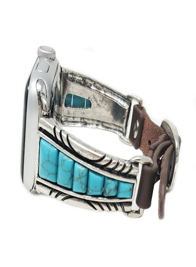 Emulily Western Turquoise Compatible with Apple Watch Band 42/44mm Squash Blossom (Turquoise) - Image 2