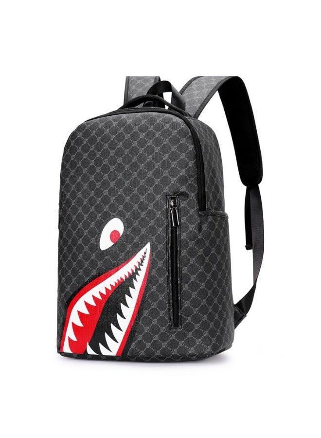New style casual shark-print backpack for business, large capacity men's travel bag, school bag for college students - Image 1