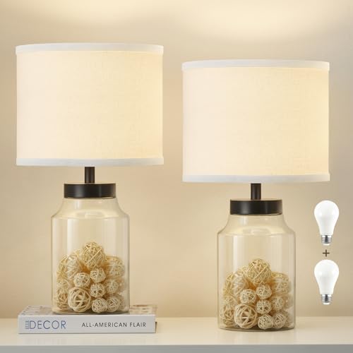GyroVu Fillable Table Lamp,Bedside Lamp with Clear Glass Fillable Modern Table Lamp with White Lampshade Beside Lamp for Living Room Bedrooms Office Bulbs Included(White) - Image 1