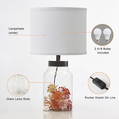 GyroVu Fillable Table Lamp,Bedside Lamp with Clear Glass Fillable Modern Table Lamp with White Lampshade Beside Lamp for Living Room Bedrooms Office Bulbs Included(White) - Image 5