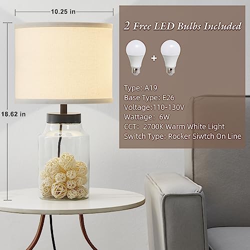 GyroVu Fillable Table Lamp,Bedside Lamp with Clear Glass Fillable Modern Table Lamp with White Lampshade Beside Lamp for Living Room Bedrooms Office Bulbs Included(White) - Image 4