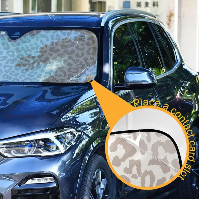 Oarencol Leopard Cheetah White Car Windshield Sun Shade Foldable UV Ray Sun Visor Protector Sunshade to Keep Your Vehicle Cool (55" x 27.6") - Image 3