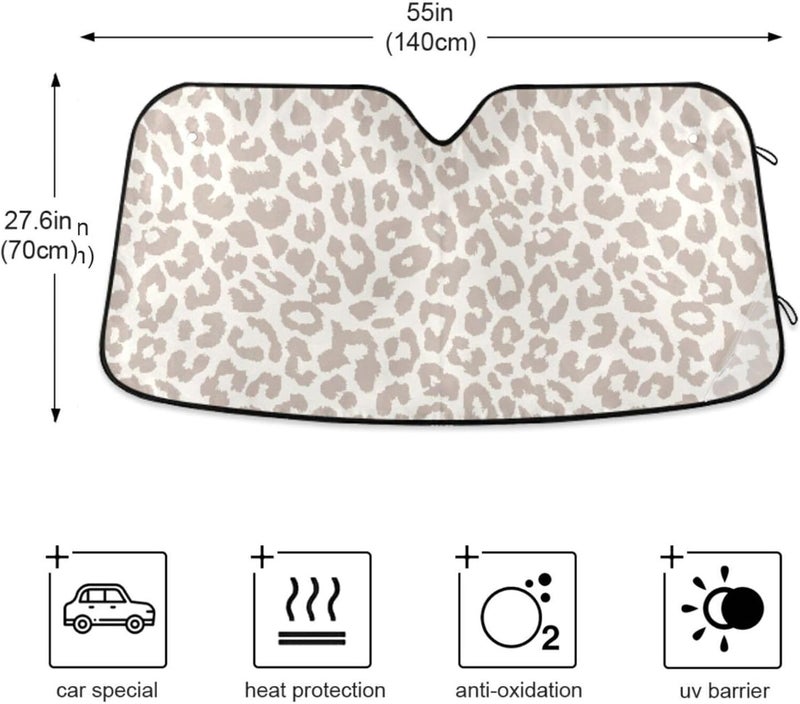 Oarencol Leopard Cheetah White Car Windshield Sun Shade Foldable UV Ray Sun Visor Protector Sunshade to Keep Your Vehicle Cool (55" x 27.6") - Image 5